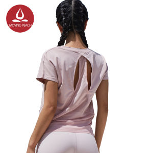 Moving Peach Women Short Sleeve T-shirt Loose Backless Running Top Fitness Sportswear ATI