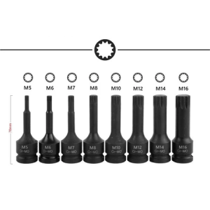 1/2" Drive Impact Spline Bit Socket Set CR-MO Torx Allen Wrench Set Socket Type Headset Octagonal T30 T40 T45 T50 T55 T60 T70 T80 for fit Manual Pneumatic Wrenches