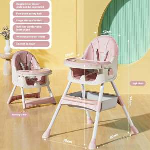 3 in 1 Foldable Baby High Chair with Tray -Adjustable Feeding Chair Wheels & Plate for Toddlers 6-36 Months