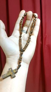 Pocket Dark Brown Wood Rosary for Protection Against Evil