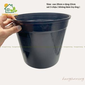 TKT22VN - Set 3 chậu tròn đen nhựa pvc dày chuyên trồng cây kiểng size 22x20cm