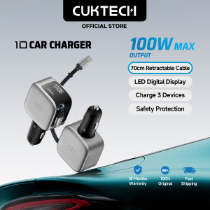 【New Arrival Offer】CUKTECH 100W Max Fast Charging Car Charger Built-in 70cm Retractable Cable (10 Car Charger)