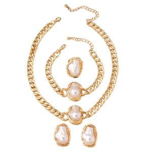 Pearls Accessories Set for Women Stylish Wedding Accessory Adjustable Length Necklace Earrings Rings Bracelet