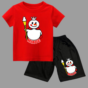 Setelan celana pendek dengan kaos oblong anak usia 1-10tahun gambar MIXUE VILAR bahan100%katun