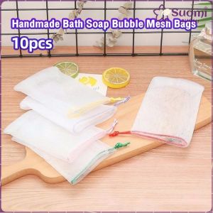 Suomi 10Pcs Handmade Bath Soap Bubble Mesh Bags / Exfoliating Cleaning Facial Soap Net (Random Color