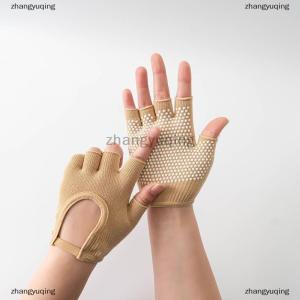 [COD] zhangyuqing Women Anti-slip Yoga Gloves Cotton Fitness Half Finger Gloves Breathable Outdoor Cycling Bicycle Pilates Fishing Gloves