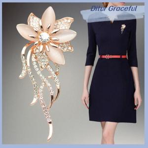 Ditur Opal Flower Brooch Rhinestone Brooch Pin Wedding Party Women Jewelry
