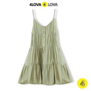 Váy đũi 2 dây 4LOVA chất đũi tơ siêu mát đầm hai dây babydoll phối cúc ngực vintage EVA094