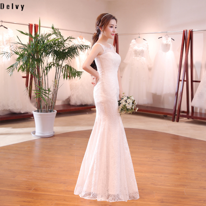 Delvy Elegant Fishtail Wedding Dress | Shoulder-Level Bride Gown | Slim ...