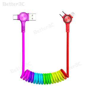 60W USB to Type C/ios Fast Charging Rainbow Data Cable Spring Retractable Nylon Weaving Car Charger Cable 4 in 1 Multi Functional Phone Charger Cord For ios15/16
