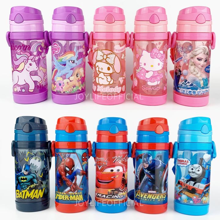 กระติกน้ำเด็ก หลอดเด้ง 450ml มีสายคล้อง กระบอกน้ำพกพา ขวดน้ำเด็กไปโรงเรียน ลายการ์ตูน สไปเดอร์แมน น่ารัก BPA free
