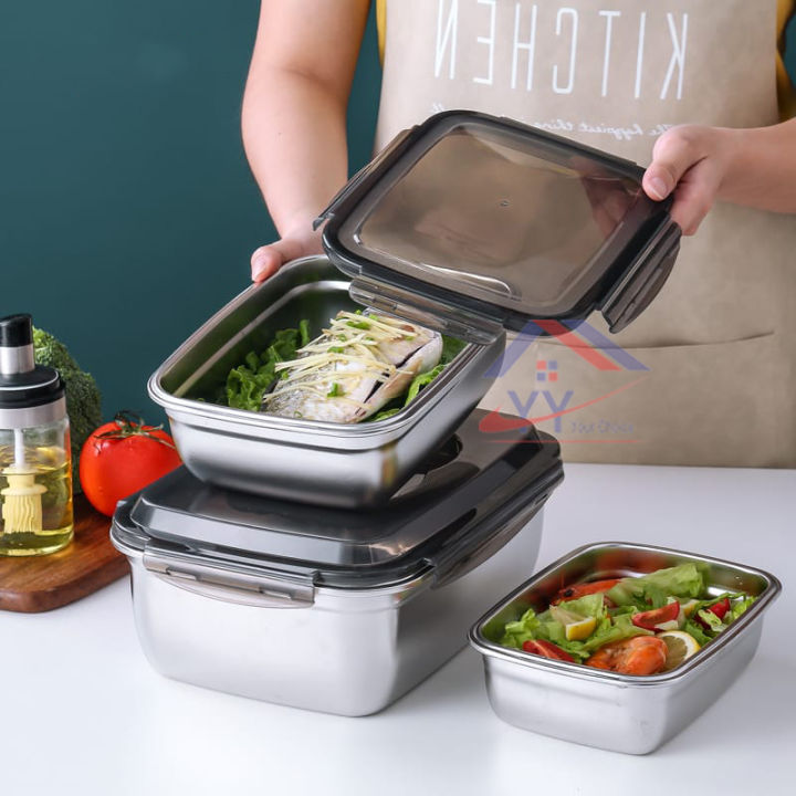 SUS 304 Stainless Steel Lunch Box with Lid / Microwave heated / Food ...