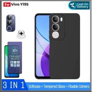 Paket 3IN1 Case Vivo Y19s 4G Casing SoftCase Cover Free Tempered Ceramic Matte BLUE LIGHT Dan Anti Gores Camera