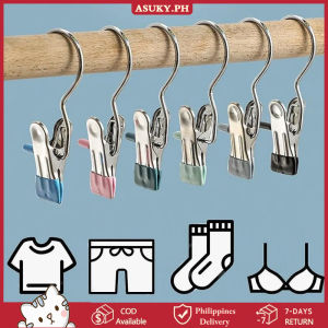 COD【Local Deliver】10PCS Stainless Steel Clothespins Laundry Clothes Pegs with Hook Portable Hanging Clothes Clips Closet Clothes Organizer Hanger