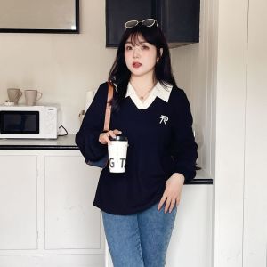Plus Size Womens Polo Neck Top | Autumn Winter Loose Slimming Blouse | Casual Long-Sleeve Shirt