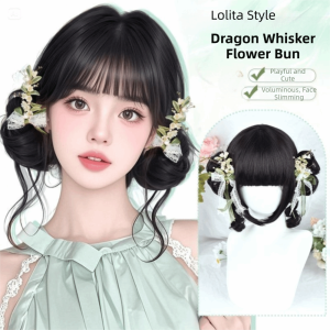BEAUTYLADIES Cosplay Short Curly Double Ponytail Bun Synthetic Blonde Halloween Harajuku Wig Fake Hair Cute Lolita Wig with Bangs Girl