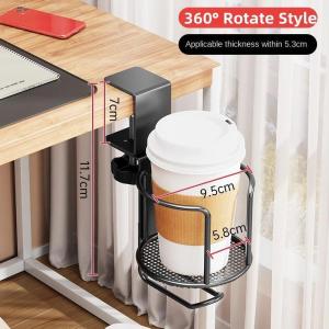 Desk Cup Holder Clamp Mount Rotating Adjustable Spill Resistant Table Edge No Drill Home Office