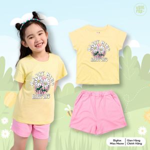 Bộ cộc tay BIGFOX - MISS MEOW bé gái size đại chất liệu cotton mềm mịn hình in happy mind size trẻ em 345678 tuổi 12-25kg