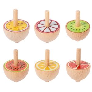 STYLE HAUL 6piece/set Quả Cây Nhiều Màu Sắc Đồ chơi con quay bằng gỗ Động vật hoạt hình Gỗ tự nhiên Đồ chơi con quay xoay Tuổi thơ hoạt hình Quay Bộ con quay gỗ Trẻ em