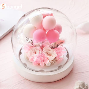 Seangel Valentines Day gift Eternal Fresh Flower in Glass Dome with Light Strip for 520 Confession Day Preserved Real Rose for New year gifts Thanksgiving day Christmas Birthday Mothers Day