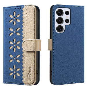 Cards Solt Wallet Leather Bag Case For Samsung Galaxy S25 Ultra S24 Plus S23 S25Edge A36 A16 A06 A26 A56 RFID Bag Flower Cover