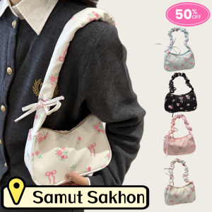 QNQN 【การจัดส่งสินค้า 2-3 วัน】ผู้หญิงใหม่กระเป๋าดอกไม้พิมพ์กระเป๋าสะพายไหล่จีบกระเป๋าถือกระเป๋าสะพายไหล่สบาย ๆ