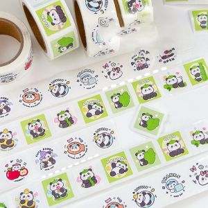 TRYJUV Cute Animal Panda Label Stickers Roll Chinese style Creative Learning Labels Hand Curtain Sticker Self-adhesive Sealing Stickers Rewards Stickers