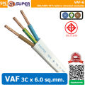 [ 1 เมตร ] สายไฟบ้าน VAF-G 3Cx6.0 sq.mm. ฉนวนสองชั้น ชนิดแกนเดี่ยว เดินไฟในบ้าน สายไฟแข็ง 3 แกน 2x6.0/6.0 สีขาว แบน เมนเต้ารับไฟบ้าน ติดผนัง สายไฟเดินปลั๊ก มีกราวด์ สำหรับตีกิ๊บ ทองแดงแท้ TIS 11-2553 มาตรฐาน มอก. 300/500V 70°C. 