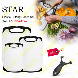 STAR Food Grade Talenan Dapur Plastik set (Set of Three) Talenan Bahan Plastik Talenan Untuk Dapur Talenan Tahan Lama BPA-Free Deep Drip Juice Groove Non-Porous Dishwasher Safe - Multiple Sizes  S/M/L Size [Stok & Pengiriman Cepat]