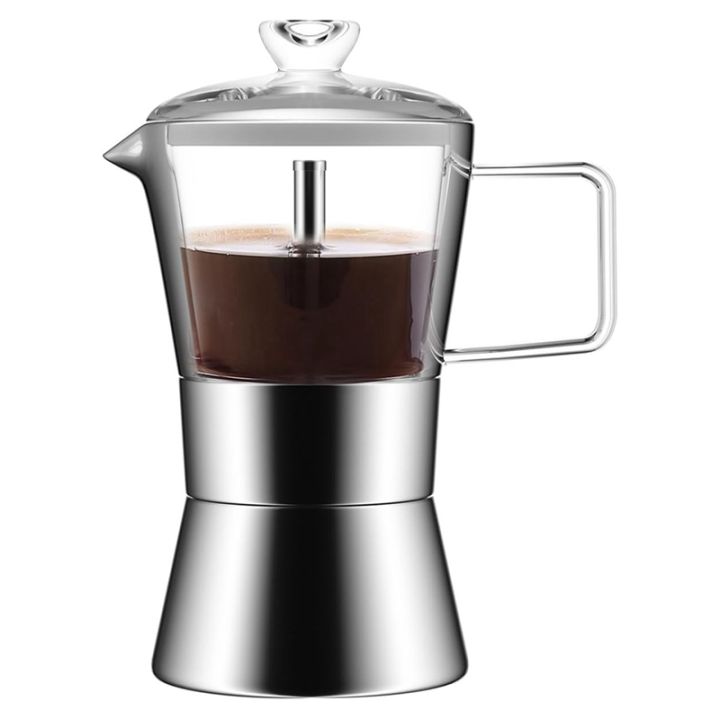 Espresso Moka Pot Glass-Top & Stainless Steel Espresso Moka Pot,Classic ...