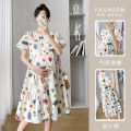 Maternity Dress Korean Style Plus Size New Short Sleeved Maternity Dresses Floral Pregnant Women Dress Loose Medium Length Maternity Dress Pregnant. 