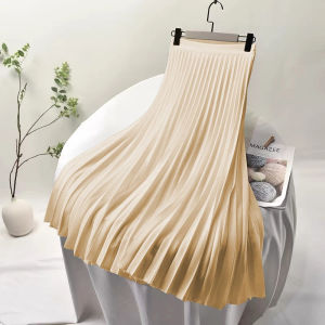 Pleated Skirt  Plain High Waist Satin Skirt A-Line Elegant Silk Long Skirt