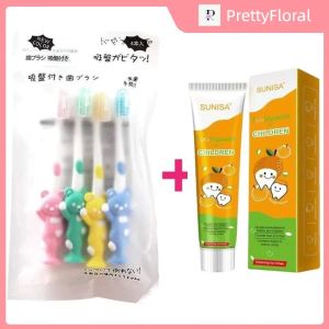 PrettyFloral~Buy 1 Take 1 Baby Kids Soft Bristle Toothbrush & Fruits Flavor Food Graded Toothpaste