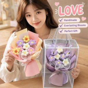 Happy Everyday.you JACIRCLE Hand Woven Crochet Flower Bouquet Graduation Teacher S Day Wedding Gift Decor Eternal