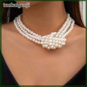 tuokaiguoji Fashion Black White Imitation Pearl Patchwork Chain Necklace For Women Vintage Multilayer Bead French Choker Jewelry