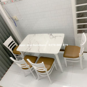 Bộ bàn ăn mặt giả vân đá và 4 ghế Cabin - BẢO HÀNH 12 TH