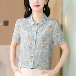 Ammin เสื้อเบลาส์หรูหรามีปกแขนสั้นน้ำมันแฟชั่นเสื้อสไตล์เกาหลีไซส์ใหญ่พิเศษเสื้อเบลาส์หรูหรากระดุมแถวเดียวสำหรับฤดูร้อน2024