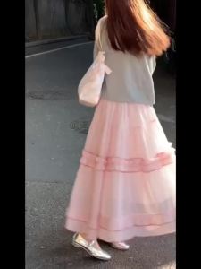 เดรสแฟชั่นลายจุดสีชมพู 1 เดรสยาวน่ารักหวานดูผอมเพรียว