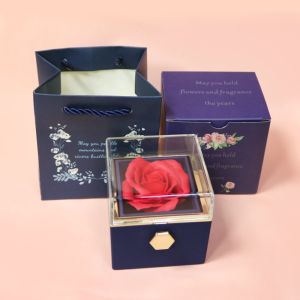 XU HOME Eternal Rose Rotating Jewelry Box Soap Flower Transparent Lid Necklace Storage Case Creative Acrylic Rose Gift Box Wedding Party