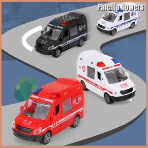 【Pinellia flowers】 Hospital Rescue Ambulance Metal Cars Model Pull Back Sound And Light Alloy Diecast Car Toys For Children Boys Gifts