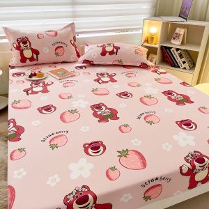3in1 Fitted Sheet Cadar Murah Set Disney Series Bedsheet for Single/double Size Bed Mattress Protector Winnie The Pooh The Bear/Chichititi Pillowcase Strawberry Bear S