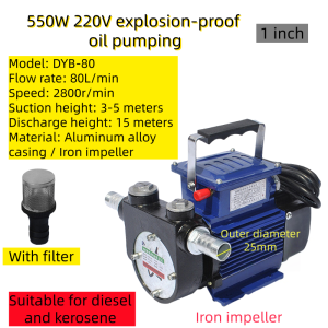 220V Self-Priming Explosion Proof Fuel Transfer Pump Large Flow Electric Transfer Oil Pump for Gasoline Diesel Kerosene