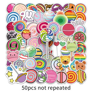 50 pcs đồ ăn nhẹ món tráng miệng Lollipop nhãn dán hoạt hình dễ thương sáng tạo nữ tính trang trí đề can graffiti trái tim máy tính xách tay điện thoại di động