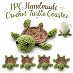 LUMINOU Animal-Shaped Crochet Turtle Coaster Heat-Resistant Handmade Table Decor Coaster Cute Reusable Knitted Cup Mat Tabletop Decor