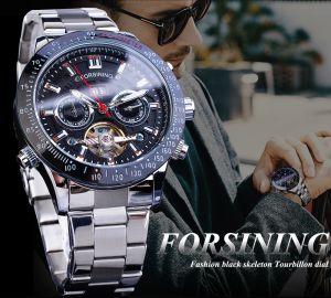 Forsining Automatic Watch Fashion Casual Mens Watch Date Waterproof Blue Dial Stainless Steel Top Brand Fashion Clock. Authentic 100%