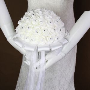 LovingMyLife Artificial Flower Hand Bouquet Wedding Bouquet Foam Simulation Flower White Rose Bouquet Wedding Flowers Ivory Rose Bridal Bridesmaid Flower-Girl Wand