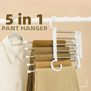 5 in 1 Stainless Steel Magic Pants Hanger Multi Layer Foldable Telescopic Clothes Hanger