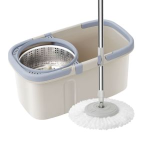 [พร้อมผ้าม็อบ] ชุดถังปั่นสแตนเลสไม้ถูพื้นหมุน 360 องศาถังปั่น 2in1 Spin Mopไม้ม็อบไม้ถูพื้นถังปั่นถูพื้นถังปั่นไม่ถูพื้นที่ถูพื้นถูพื้น