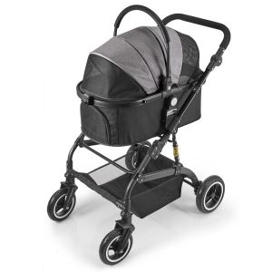 Foldable Pet Stroller 3-in-1 Pet Carrier Detachable Pet Bag Breathable Pet Travel Trolley with 4 Wheels Shock Absorption
