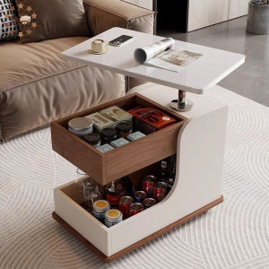 Coffee Table Multi-Function Solid Wood Side Table Mobile Sofa Side Cabinet Home Living Room Adjustable Side Cabinet